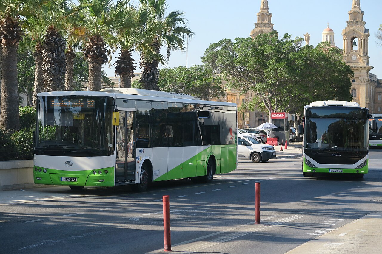 Two Malta Public Transport buses at a terminus in Malta