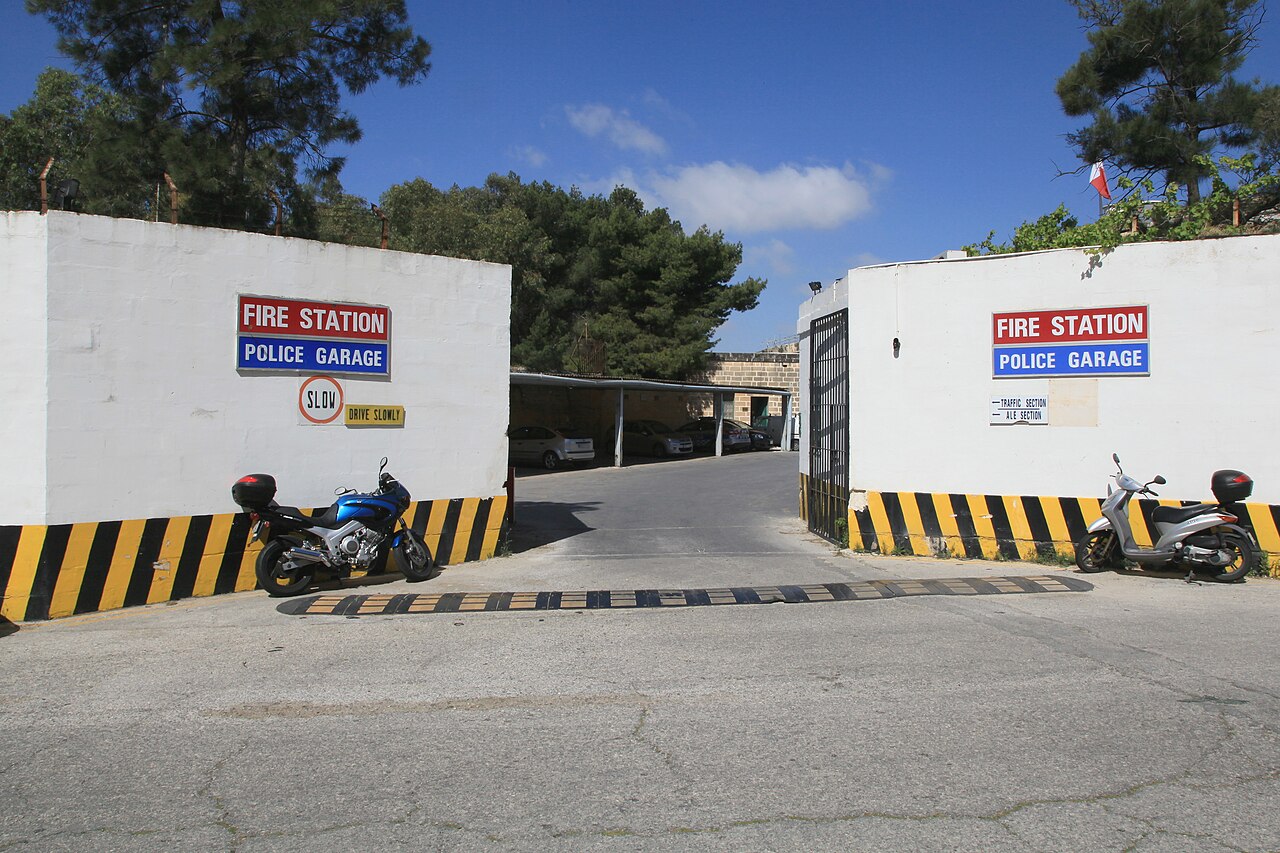 Entrance to a fire station and police garage in Floriana, Malta