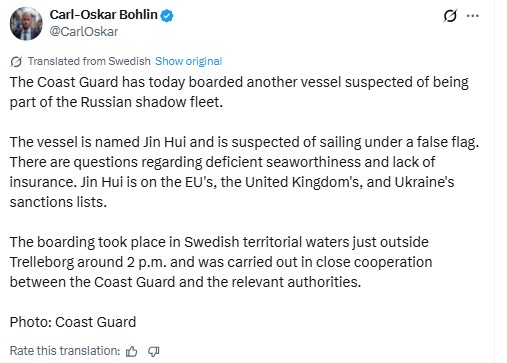 Sweden Detains Fourth Suspected Russian Shadow Tanker